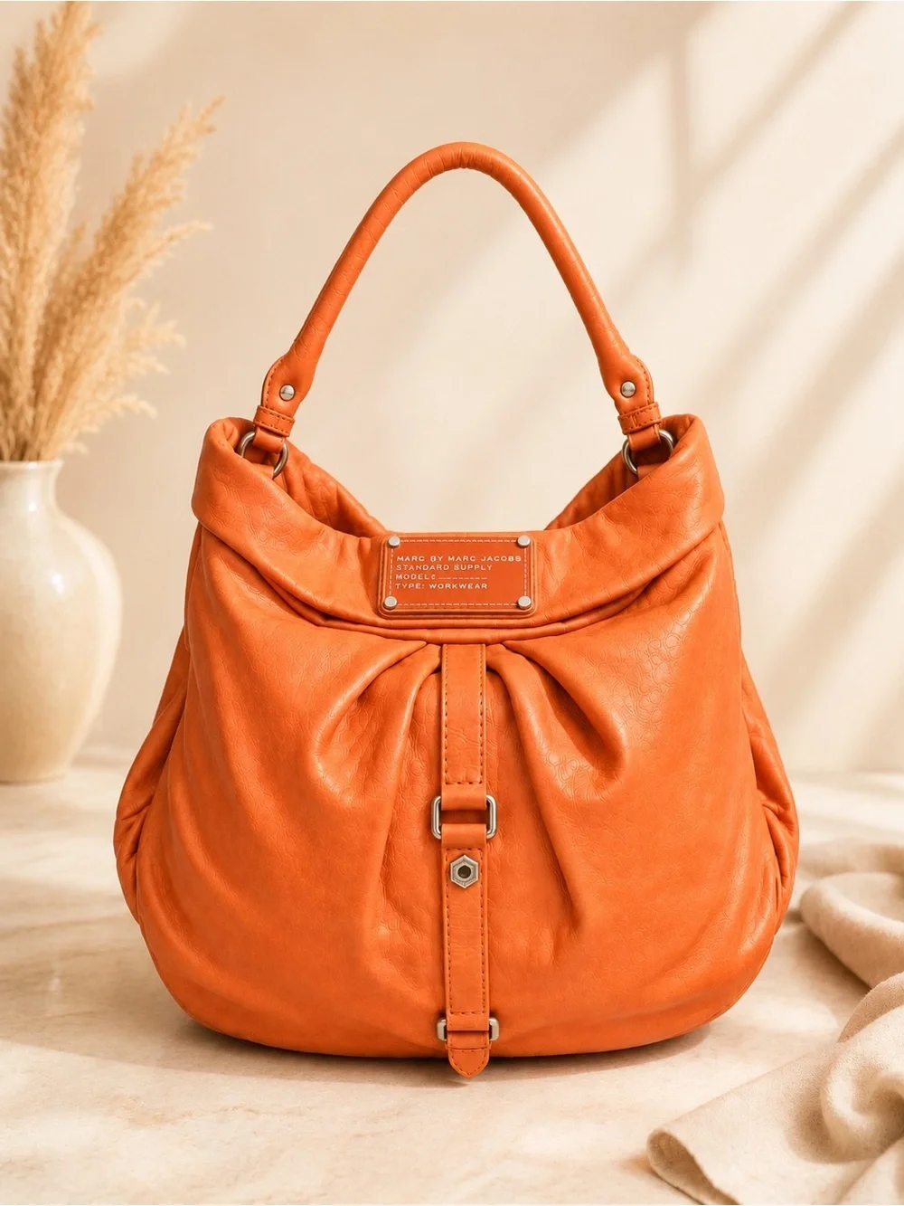 Vintage Y2K Marc Jacobs Orange Leather Slouchy Hobo Shoulder Bag